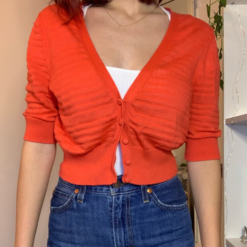 Coral cropped cardigan